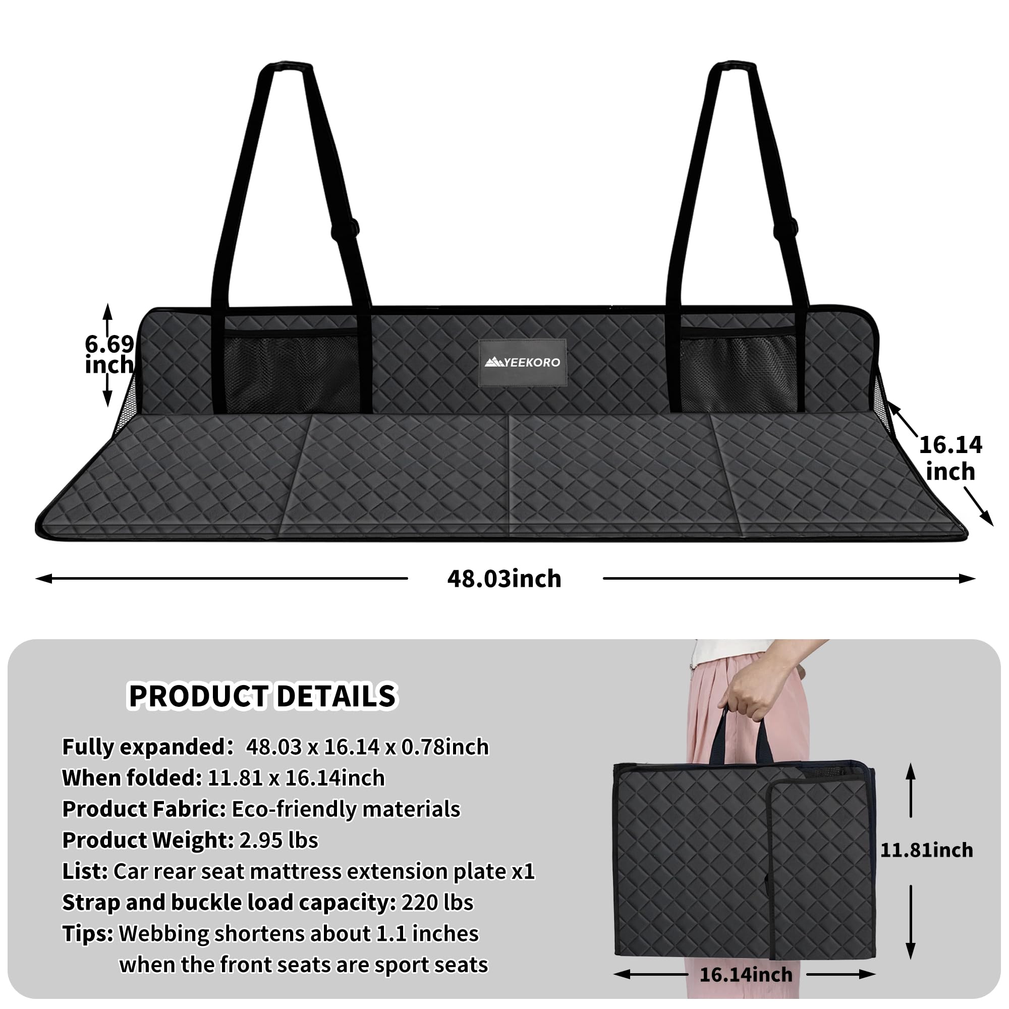 Yeekoro Car Rear Seat Mattress Extension Plate, Foldable Car Back Seats Extender For Sleeping, Increase Travel Trunk And Camping