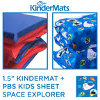 Kindermat 1.5'' Thick + Pbs Kids Kinderbundle - Washable Cover, Special Edition - Space Explorer - Regular, Sheet Is 47'' X 22''