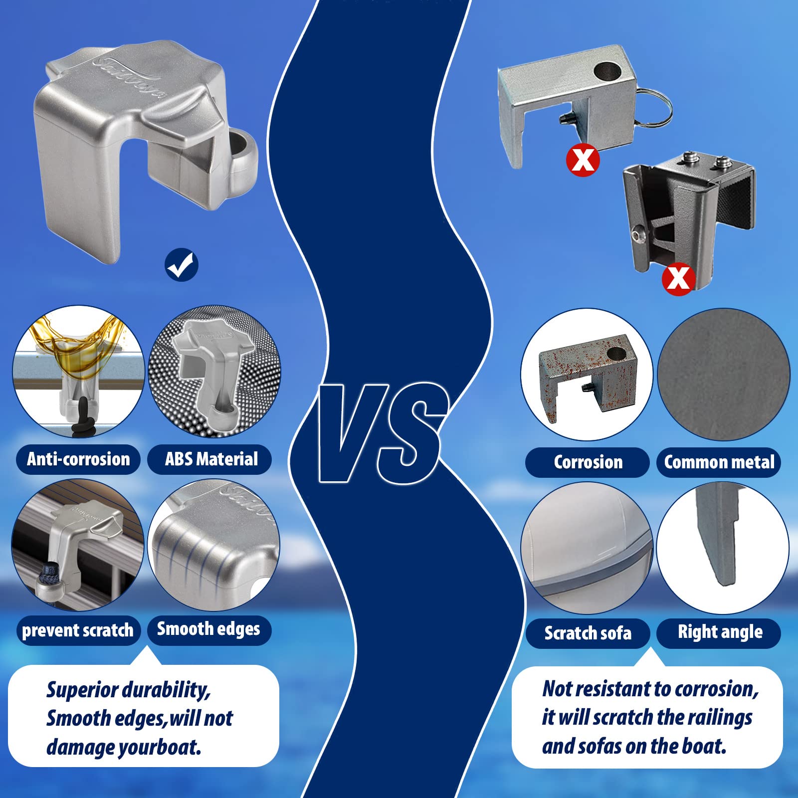 Boat Bumper Clips, Pontoon Boat Fender Clips For Docking, Pontoon Boat Square Rail Fender Hangers/Adjusters/Clips Work With Pont