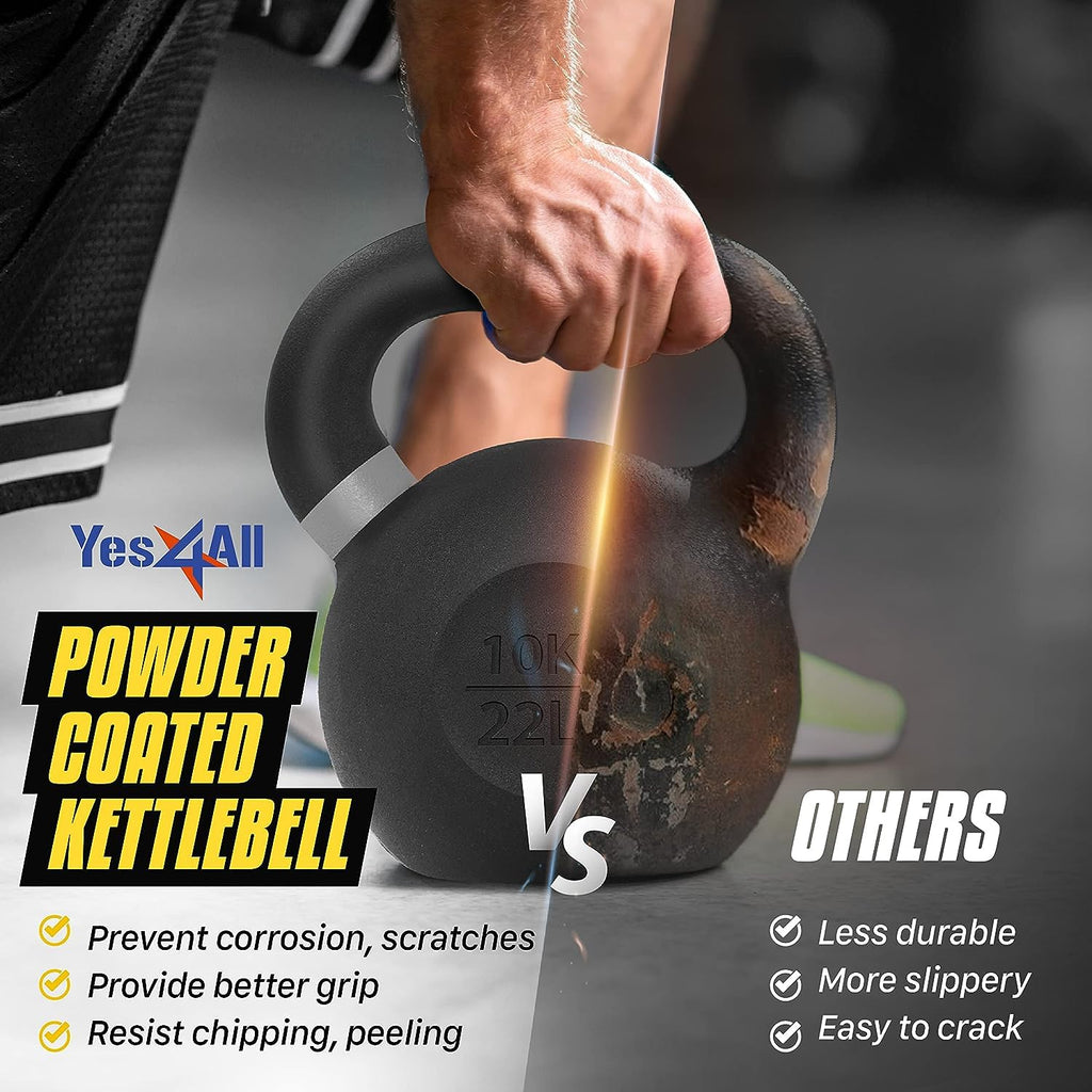Yes4All Powder Coated Cast Iron Competition Kettlebell With Wide Handles & Flat Bottoms - 32 Kg / 71 Lb