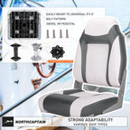 Northcaptain S1 Deluxe A Pair Of Marine High Back Folding Fishing Boat Seat,Stainless Steel Screws Included,White/Charcoal(2 Sea