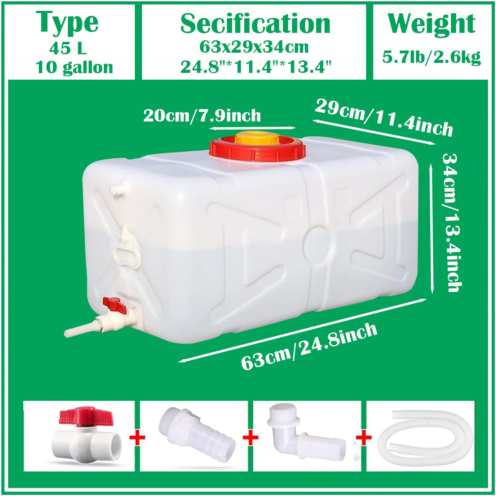 12 Gallon Portable Water Tank With Spigot&Hose, Water Storage Container For Camping, Rv, Truck, Emergency Preparedness(Thickenin