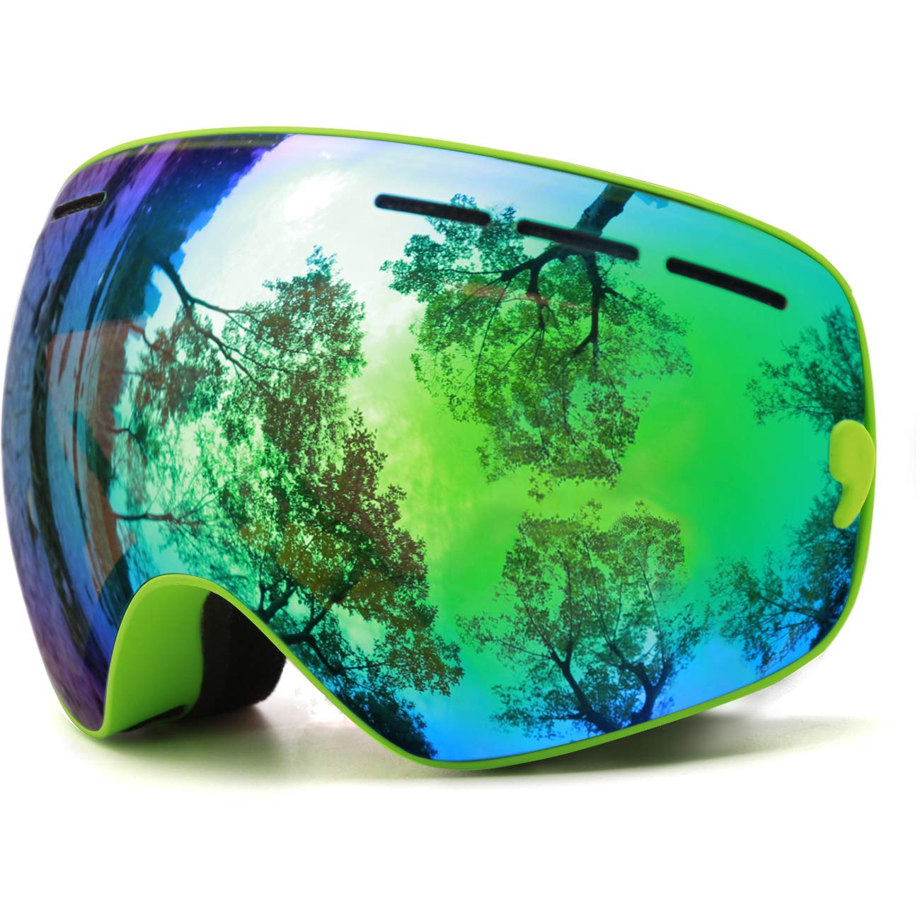 Juli Kids Ski Goggles,Interchangeable Double Layer Spherical Lens,Otg Anti-Fog Snowboard Skate Snow Goggles Age 4-16 4300(Green)