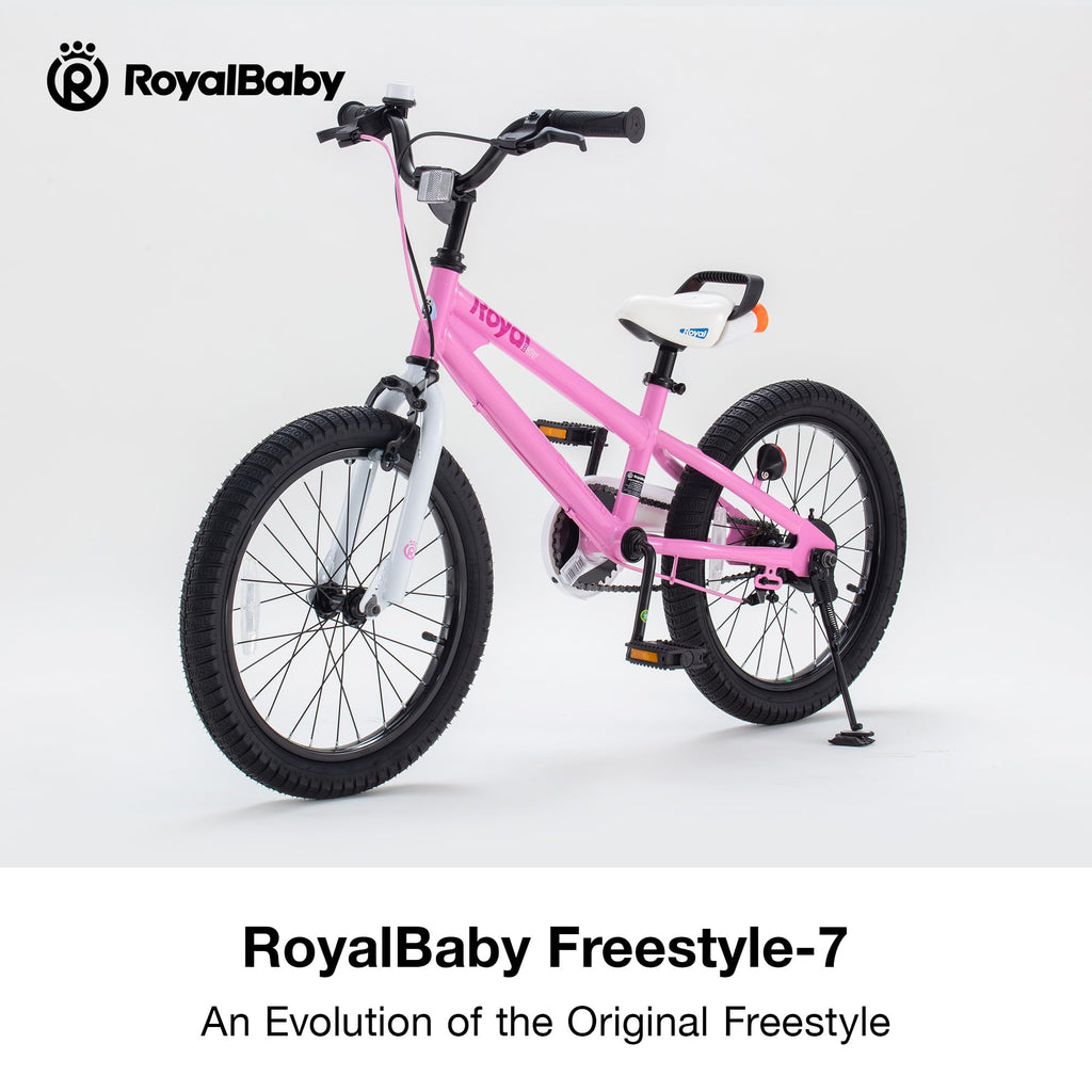 RoyalBaby Freestyle 7 Kids Bike 18 Inch Wheel Bicycle Beginners Girls Ages 5-8 Years, Kickstand and Water Bottle Included, Pink