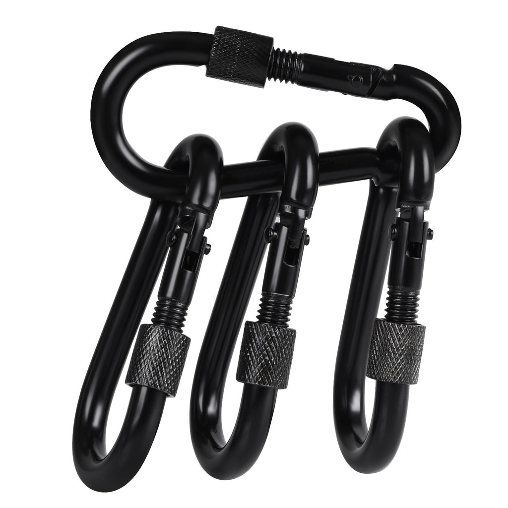 Bewishome 4 Pack Carabiner Solid Metal D Clips Black Carabiner With Heavy Duty 500Lbs Screw Gate Multifunctional Hammock Locking