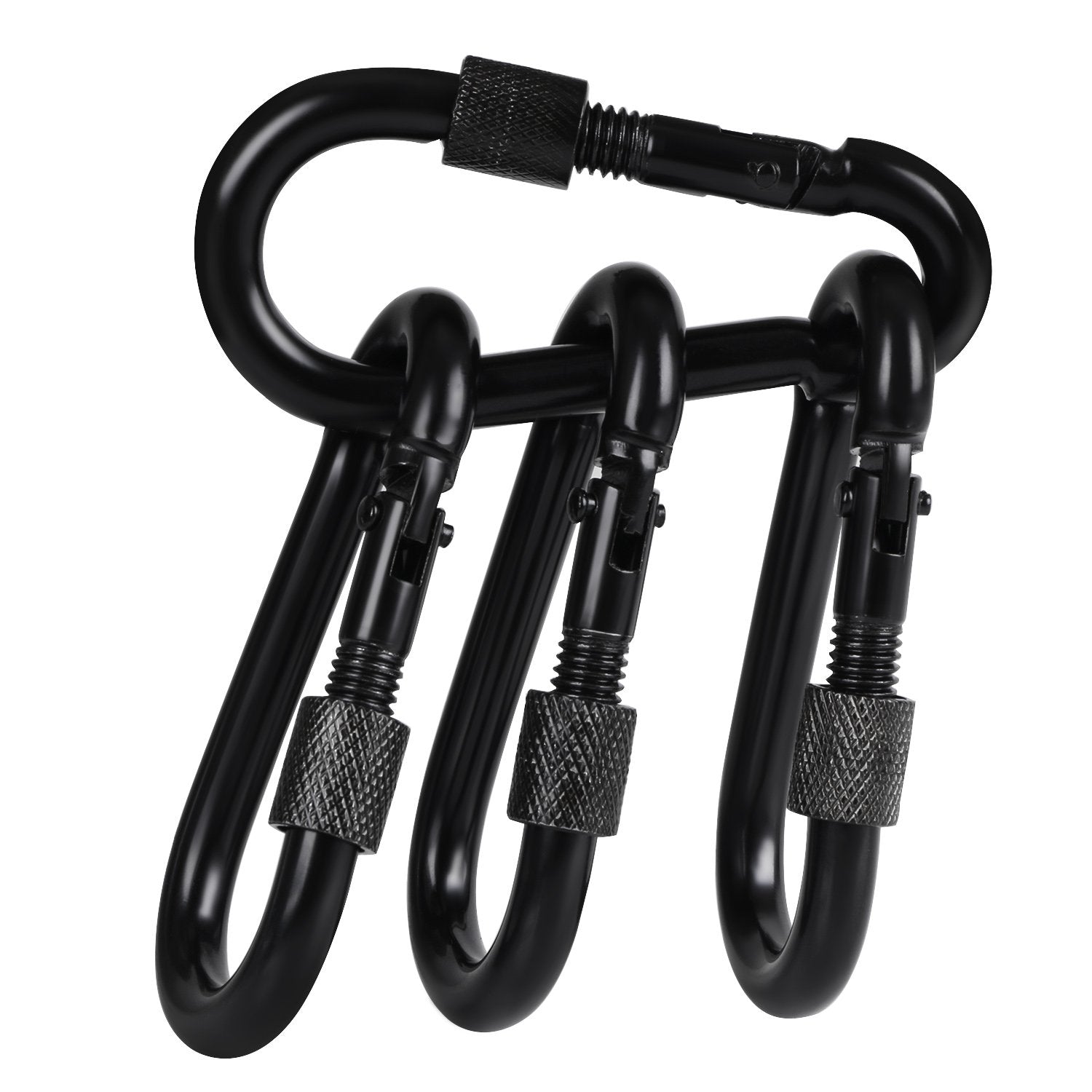 Bewishome 4 Pack Carabiner Solid Metal D Clips Black Carabiner With Heavy Duty 500Lbs Screw Gate Multifunctional Hammock Locking
