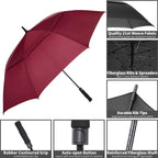 Mrtlloa 72 Inch Automatic Open Burgundy Golf Umbrella, Extra Large Oversize Double Canopy Vented Windproof Waterproof Sports Sti