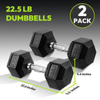 Hex Dumbbell Rubber Encased Dumbbell Strength Training Hex Dumbbell, Hand Weight For Workout & Exercise/Pair Of 22.5Lb