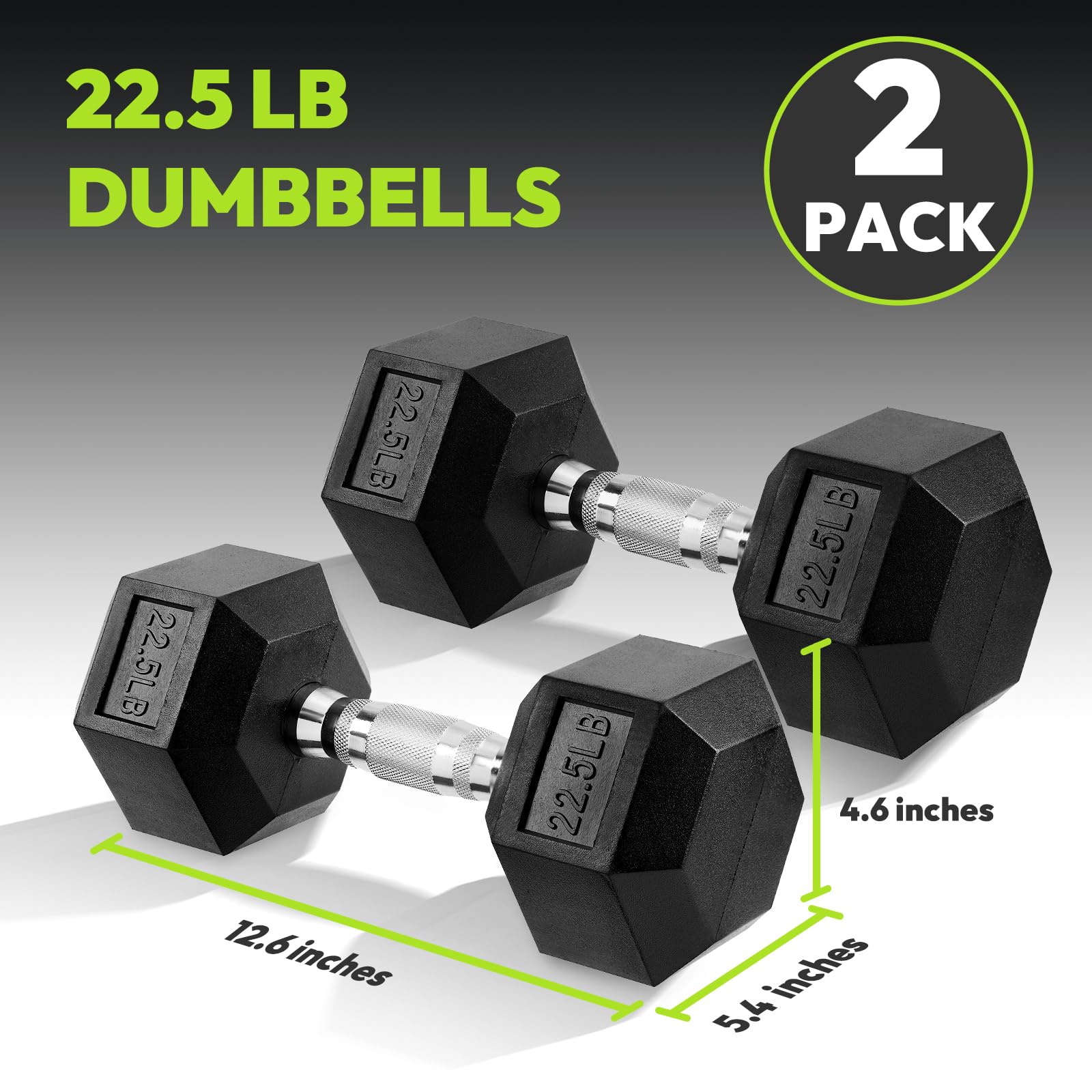 Hex Dumbbell Rubber Encased Dumbbell Strength Training Hex Dumbbell, Hand Weight For Workout & Exercise/Pair Of 22.5Lb
