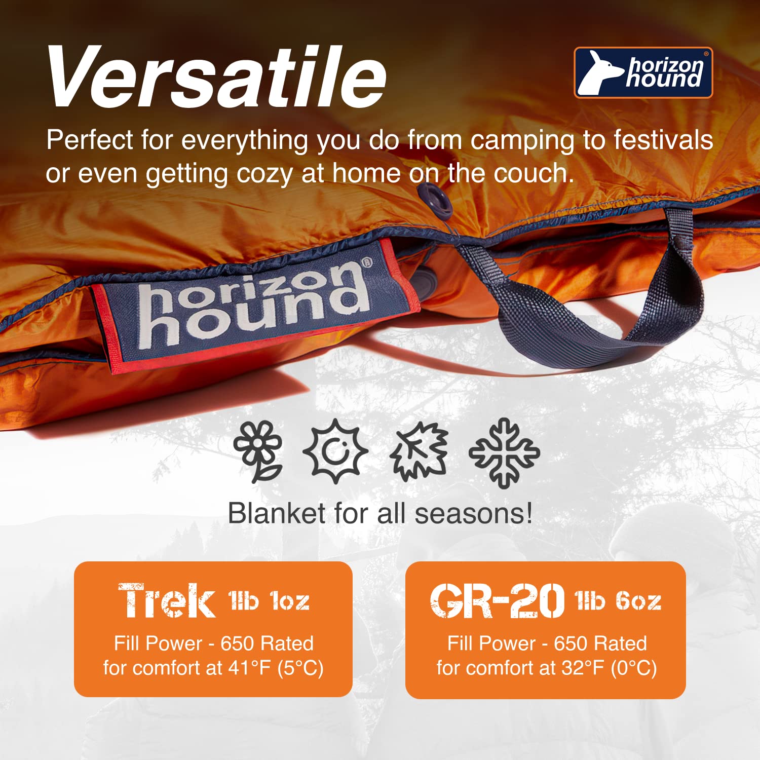 Horizon Hound Down Camping Blanket - Gr-20, Orange Travel Blanket  Sustainable Insulated Down  Lightweight & Warm Quilt For Camp