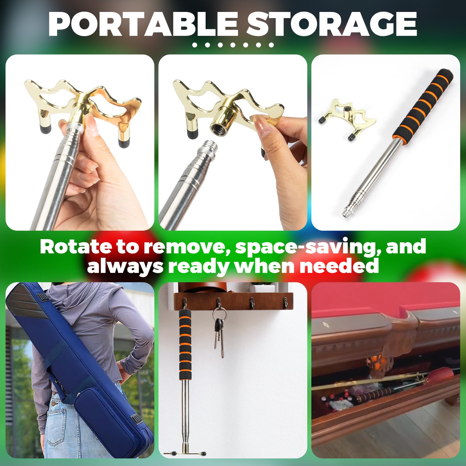 Eotjyao Pool Bridge Stick, Professional Retractable Pool Cue Bridge With Removable Brass Bridge Head, Free Adjustment For Multi-