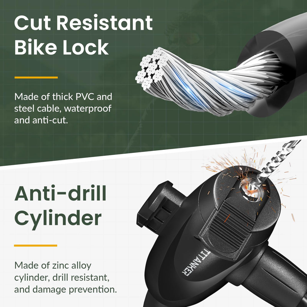 Titanker Bike Locks With Keys, Bike Lock Cable 6 Feet Coiled Secure Bike Cable Lock With Mounting Bracket, 1/2 Inch Diameter