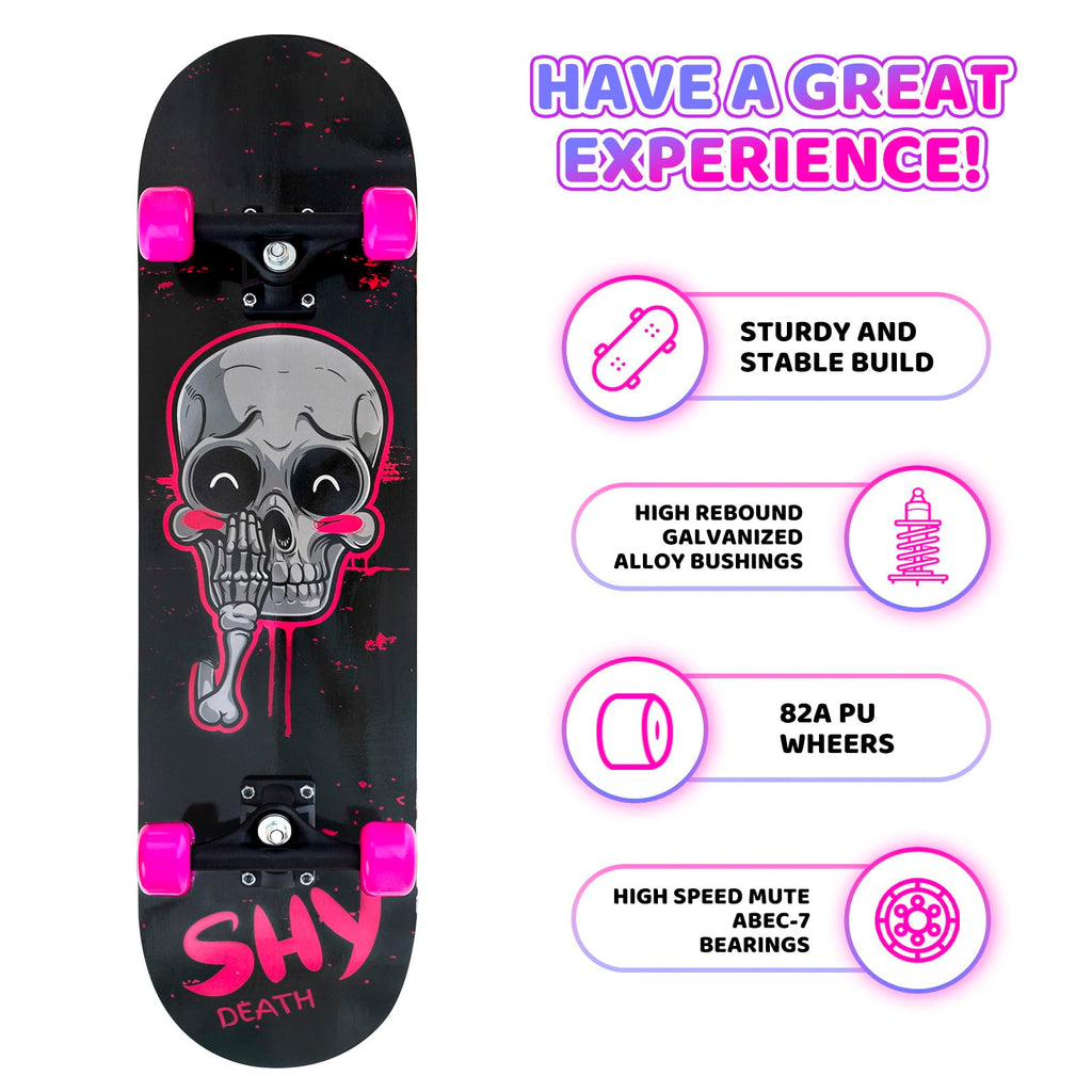 Nattork Skateboards 31 Inch Pink Skeleton Complete Skateboard Wood 9 Layer Canadian Maple Trick Skate Boards for Boys Girls Yout
