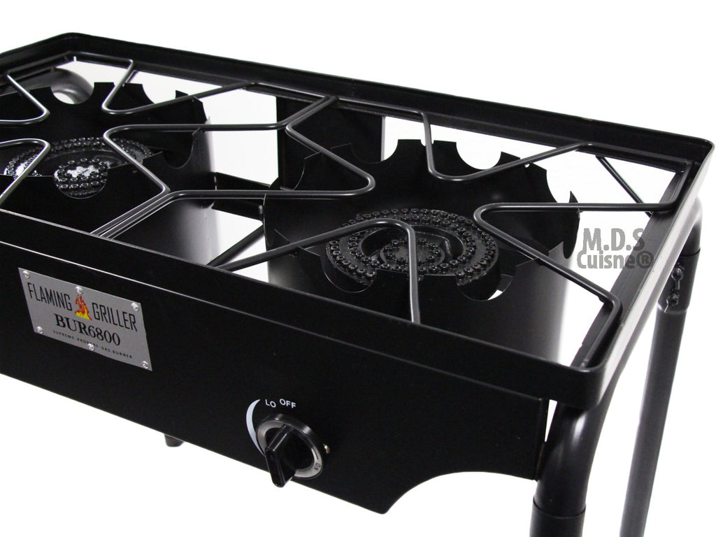 M.D.S Cuisine Cookwares Double Two Burner Stove Heavy Duty Outdoor Stand Portable Bbq Grill Camping