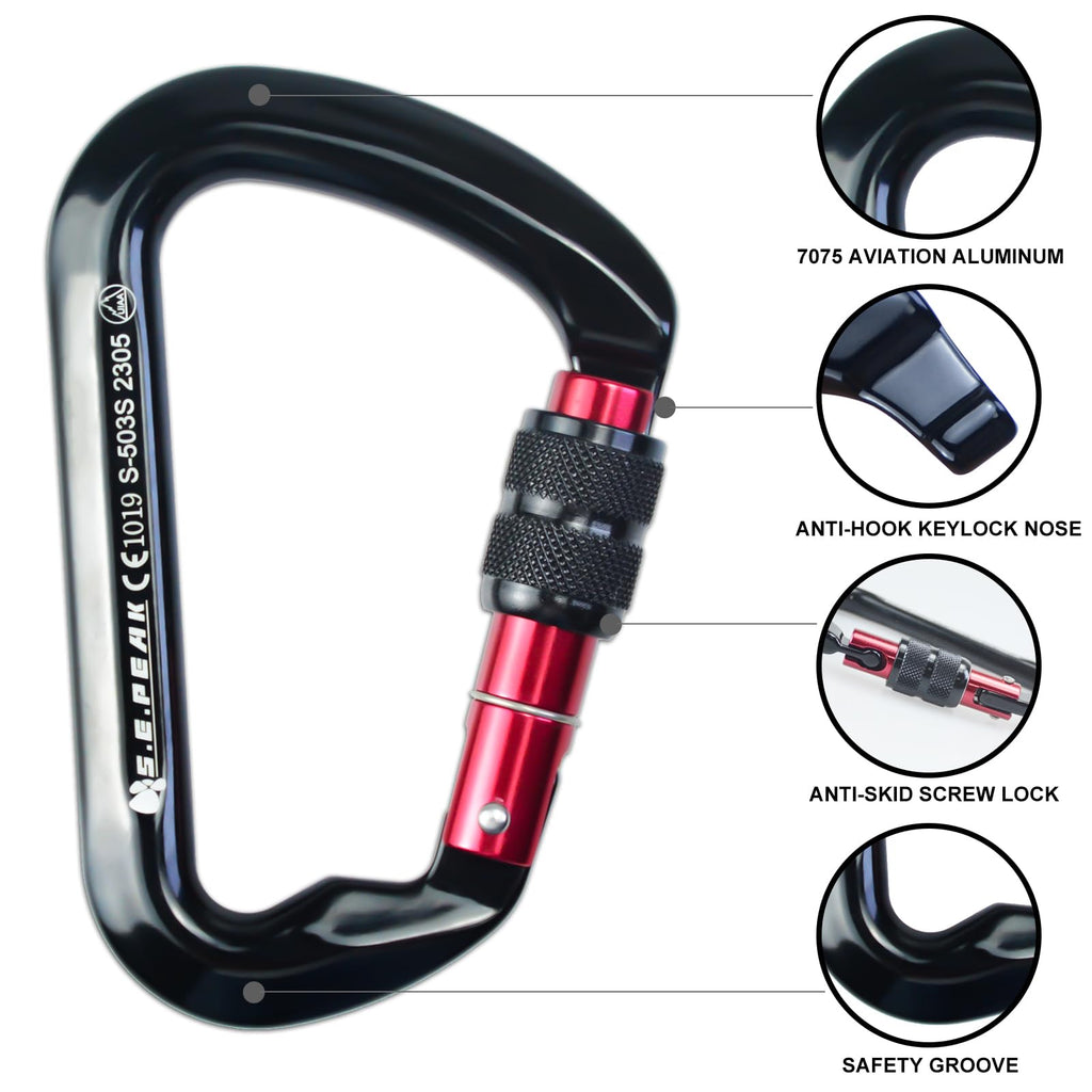 Sepeak Uiaa Ce 30Kn Locking Climbing Clips, Professional Ce Heavy Duty Screwgate Clip For Outdoor Climbing, Mountaineering, Rapp