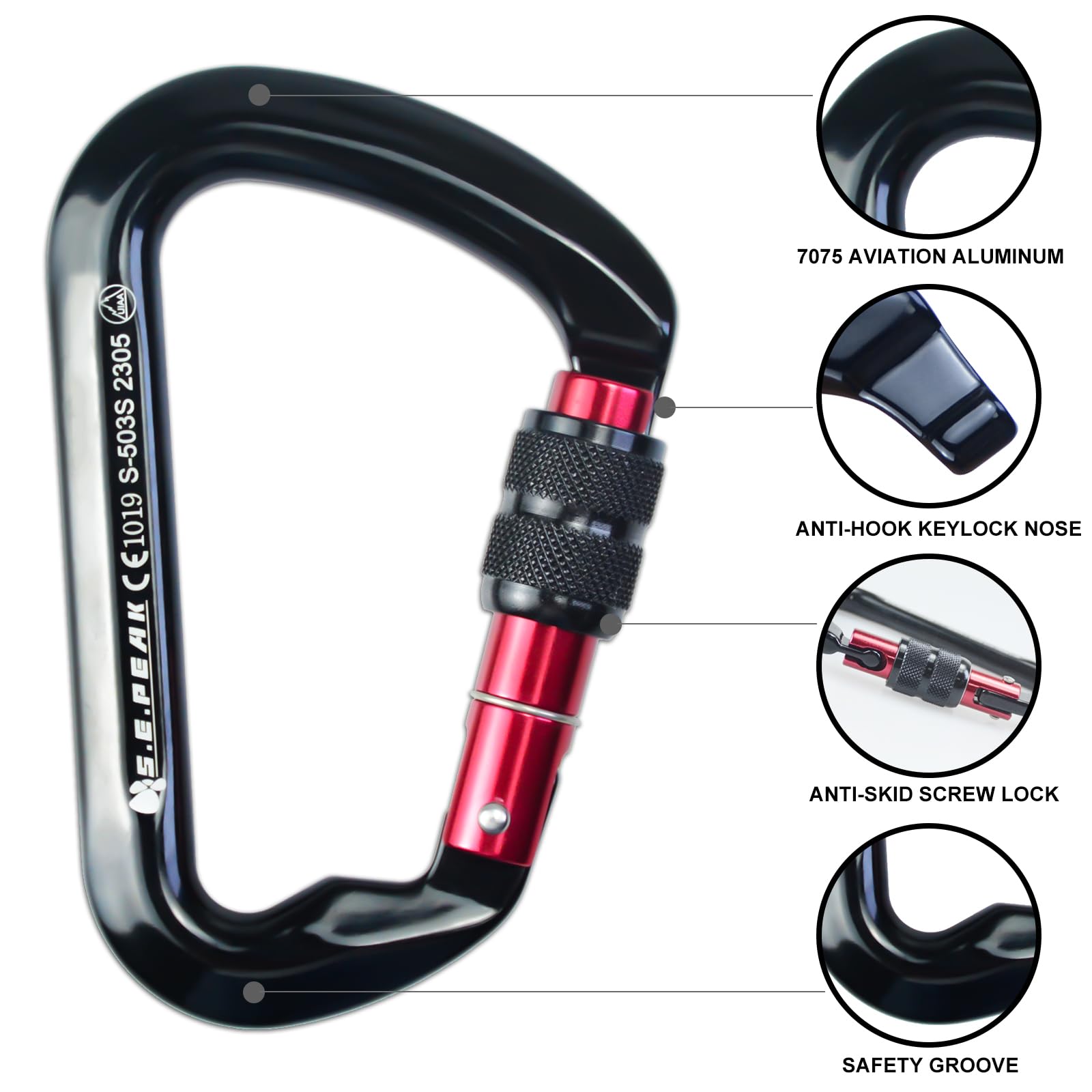 Sepeak Uiaa Ce 30Kn Locking Climbing Clips, Professional Ce Heavy Duty Screwgate Clip For Outdoor Climbing, Mountaineering, Rapp
