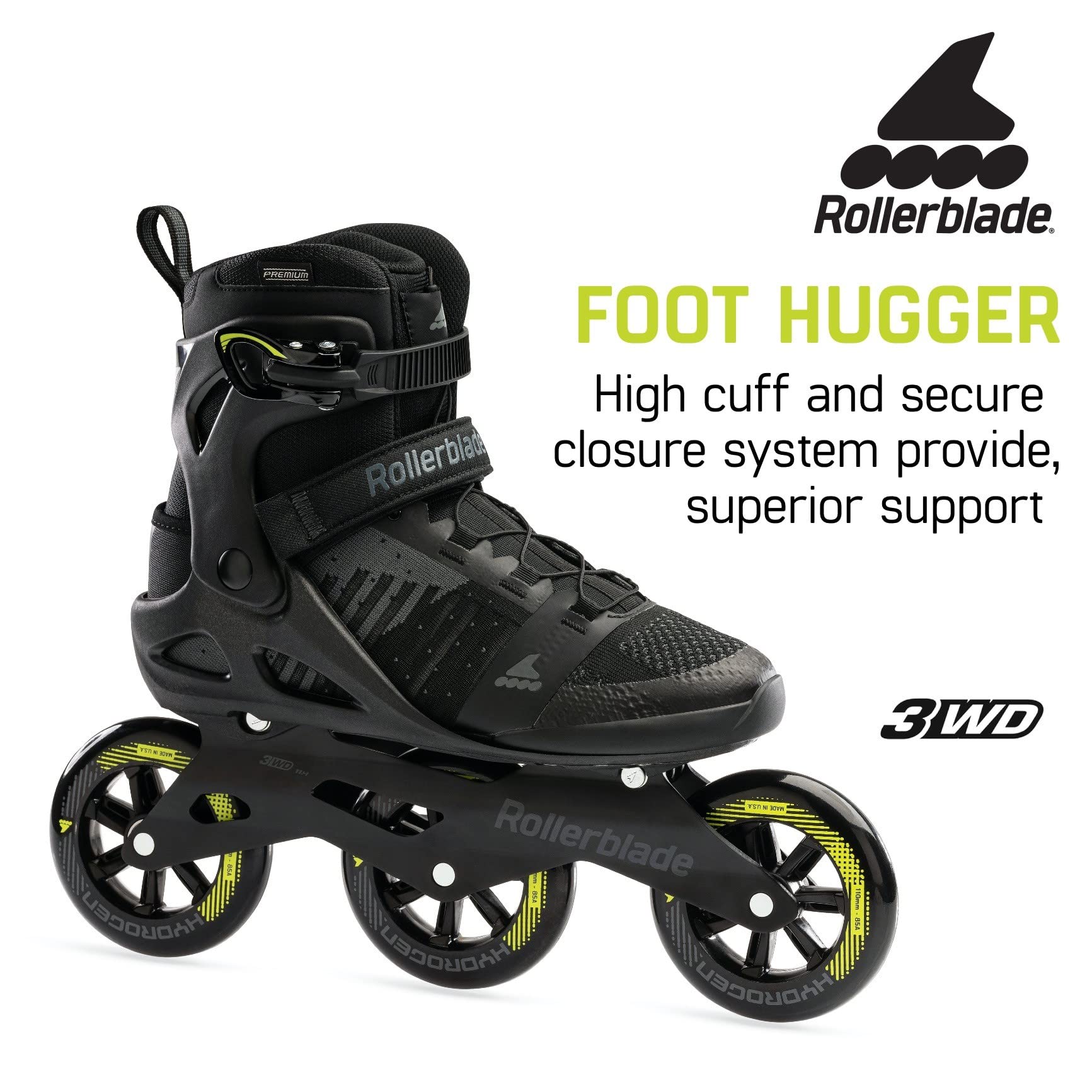 Rollerblade 072204001A17.5 Macroblade 110 3Wd Black/Lime 7.5