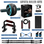 10-In-1 Ab Wheel Roller Kit With Resistance Bands, Knee Mat, Jump Rope, Push-Up Bar - Home Gym Equipment For Men Women (Blue)
