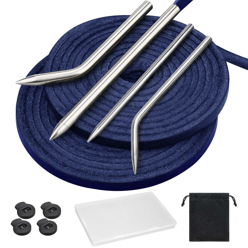 Mellbree Glove Lacing Needle,2 Glove Lace With 4Needles, 4Lace Locks, Blue Mitt Lace And Storage Box