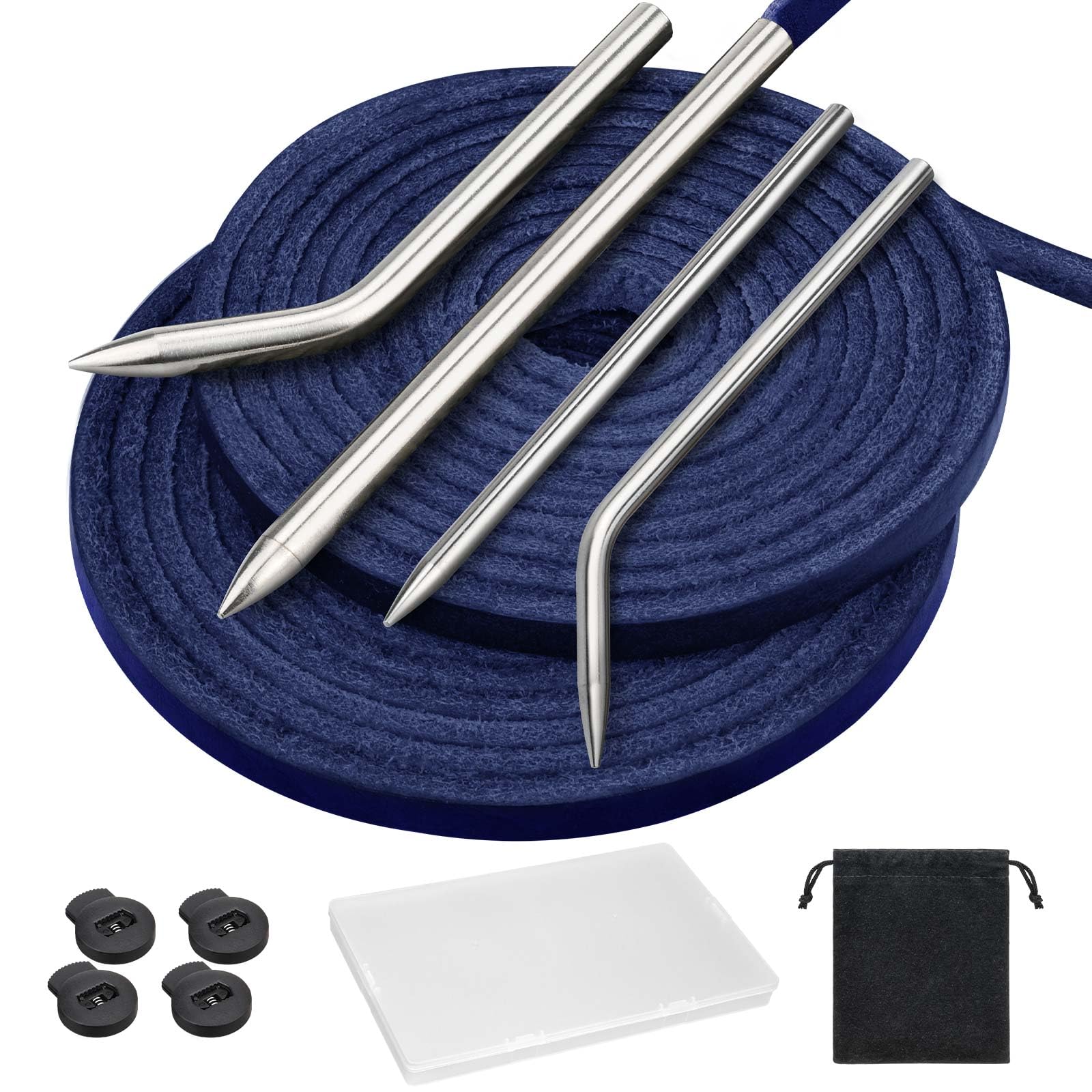 Mellbree Glove Lacing Needle,2 Glove Lace With 4Needles, 4Lace Locks, Blue Mitt Lace And Storage Box