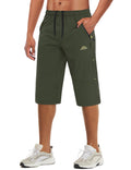 MAGCOMSEN Mens 3/4 Capri Pants Outdoor Quick Dry Knee Length Gym Drawstring Training Workout Running Shorts Army Green, 38
