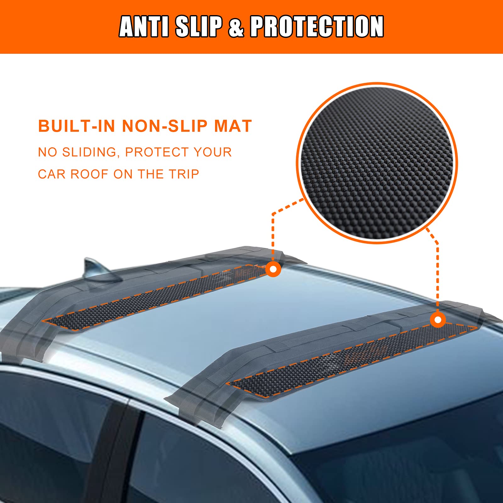Meefar Universal Car Soft Roof Rack Pads Luggage Carrier System For Kayak Surfboard Sup Canoe Include 2 Heavy Duty Tie Down Stra