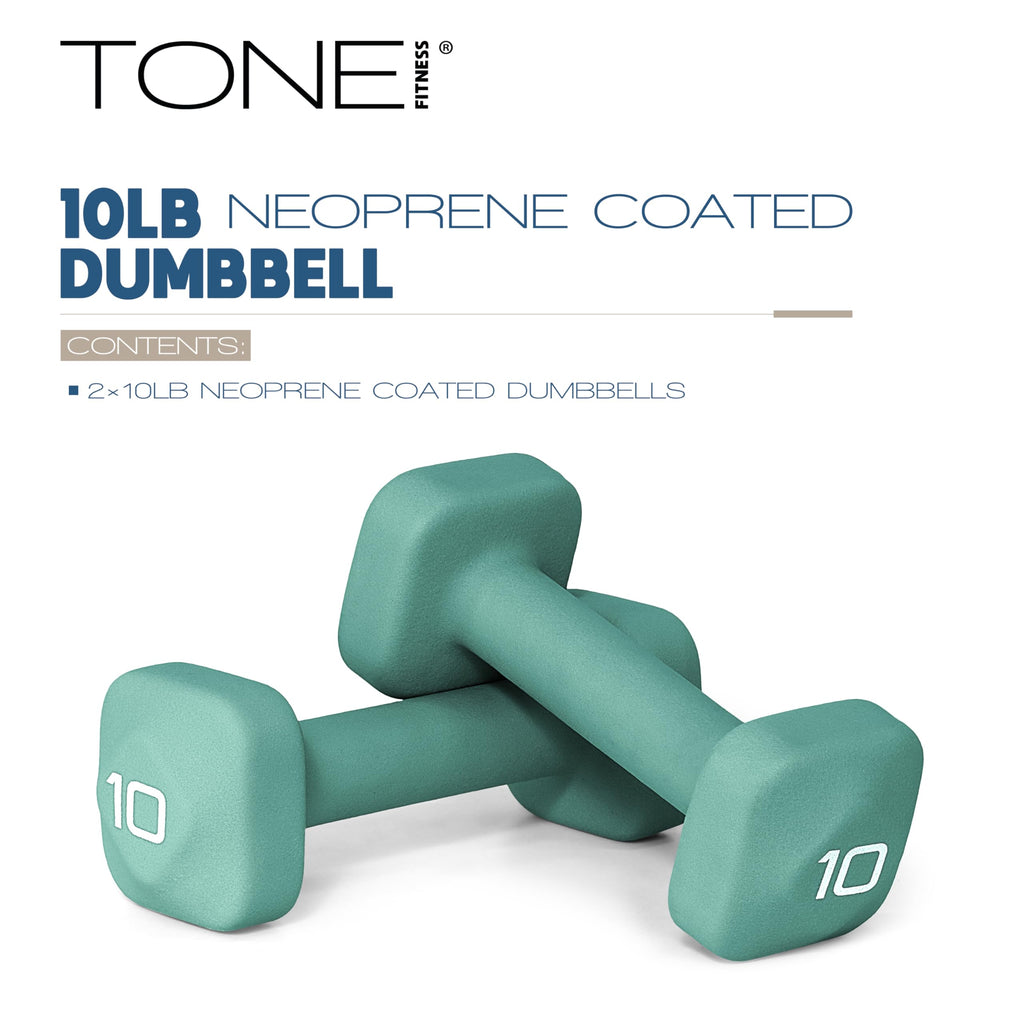 Tone Fitness 10 lb Neoprene Dumbbell Pair for Home Workouts - Non-Slip Design - Teal
