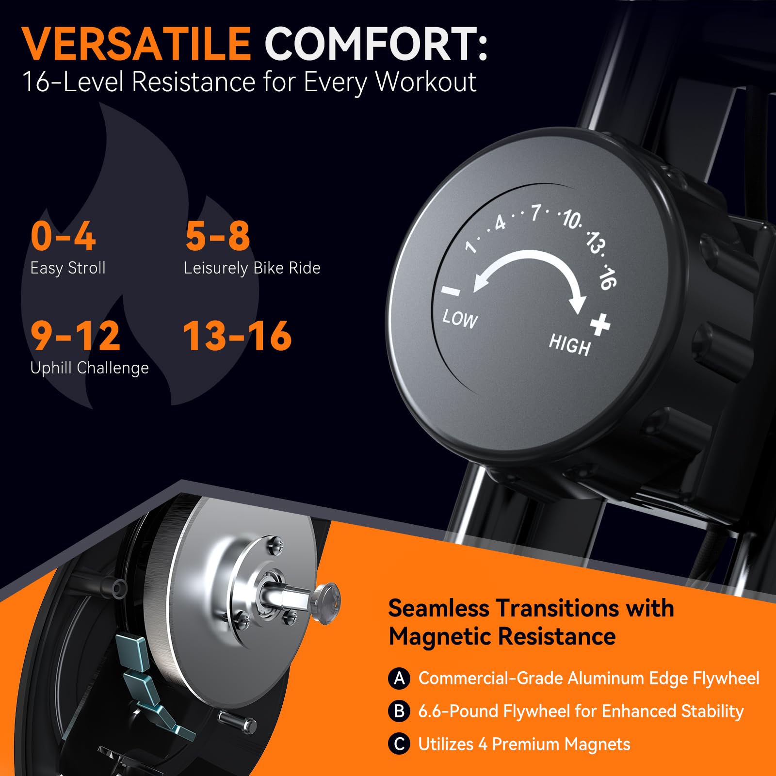 Foldable Exercise Bike Stationary Bikes for Home, 5 IN 1 Indoor Workout Bike, with 16-Level Quiet Magnetic Resistance, 6.6 LBS F