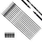 Tiger Archery 30Inch Carbon Arrow Practice Hunting Arrows With Removable Tips For Compound & Recurve Bow(Pack Of 12) (Black Whit
