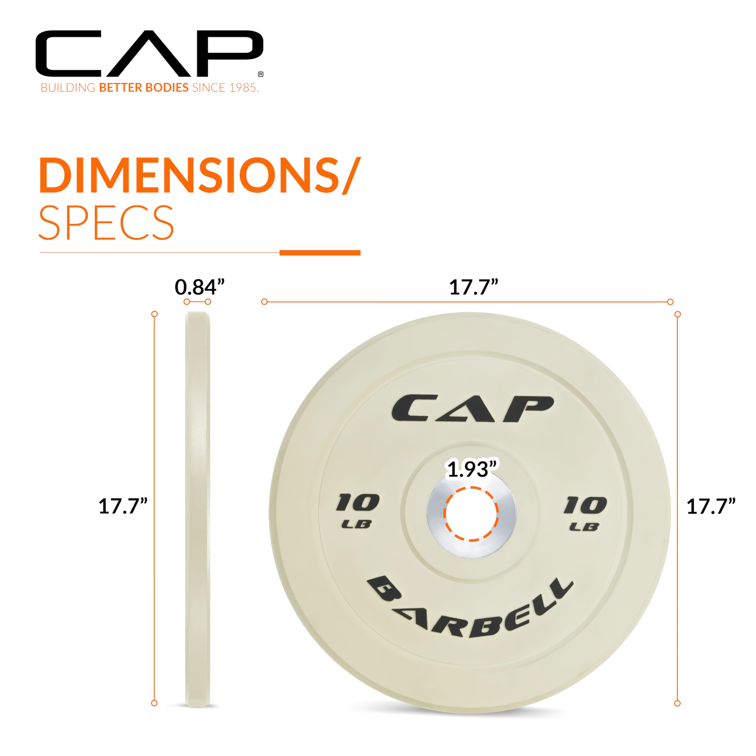 Cap Barbell Best Olympic Bumper Plate Set, White, 10 Lb Pair