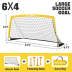 Runbow 6X4 Ft Portable Kids Soccer Goal For Backyard Practice Soccer Net With Carry Bag (6X4 Ft, Yellow, 1 Pack)