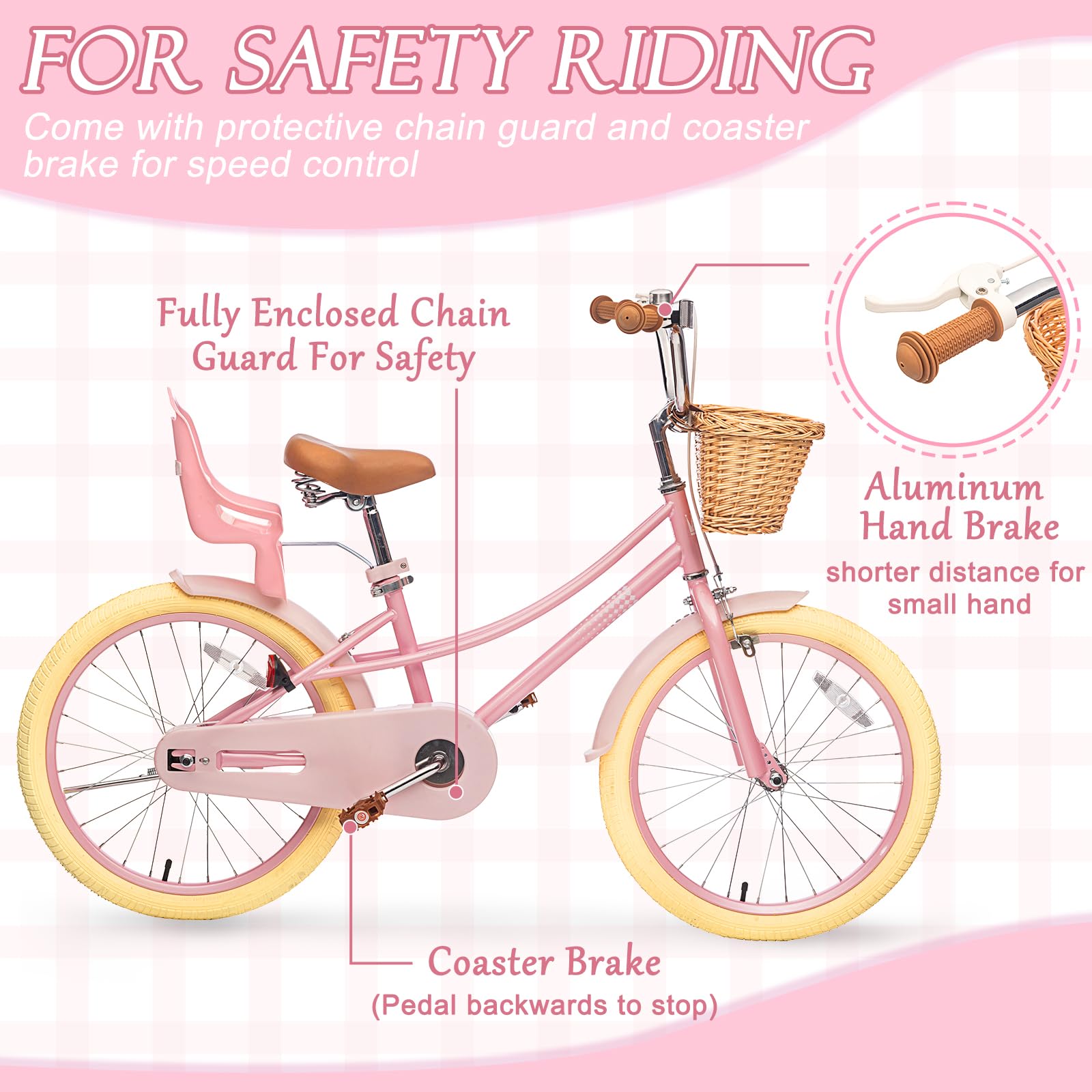 Glaf Girls Bike For 2-12 Years Old 12 14 16 20 Inch Toddlers And Kids Bike With Training Wheels & Doll Seat Girls Boys Bicycle,A