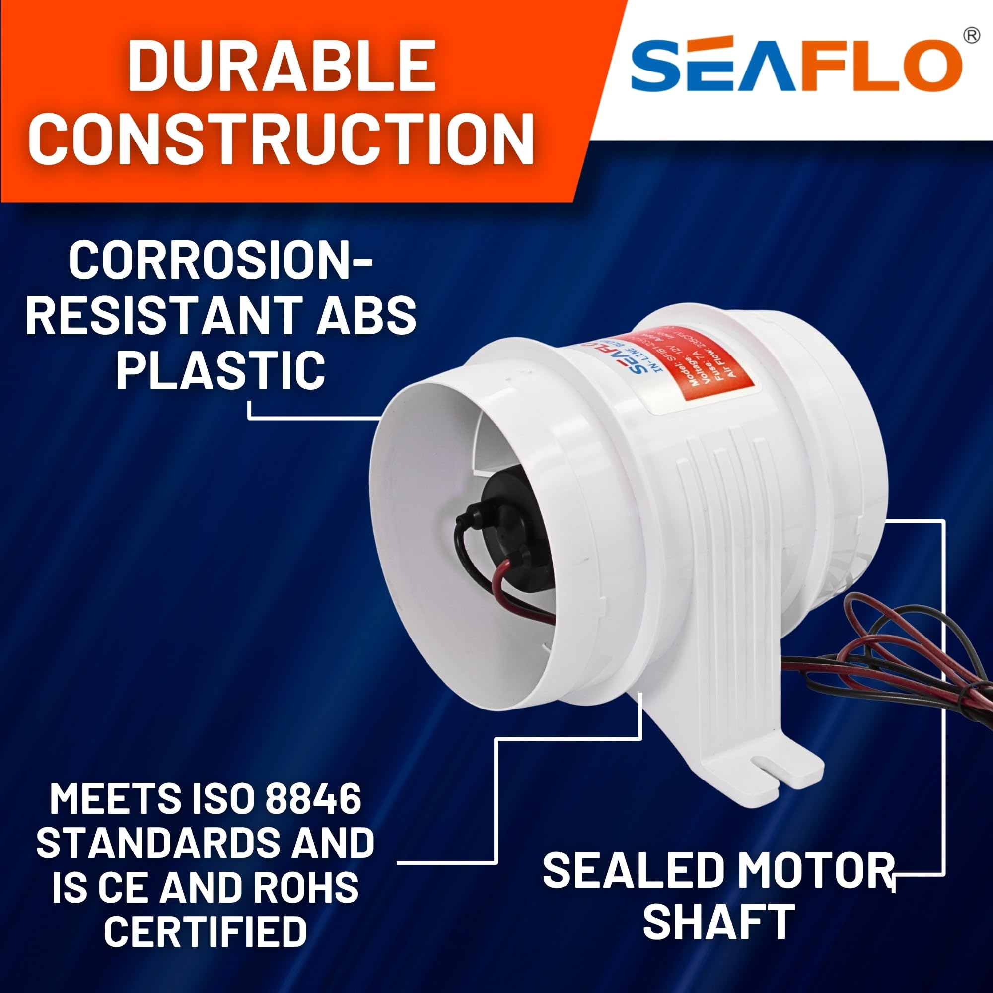 Seaflo 12V 4'' 235 Cfm In-Line Bilge Blower