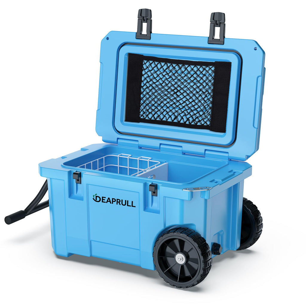 55 Quart Cooler With Wheels, Ice Chests Portable Camping Cooler Holds Ice Up To 6 Days, Leak-Proof Outdoor Insulated Cooler With