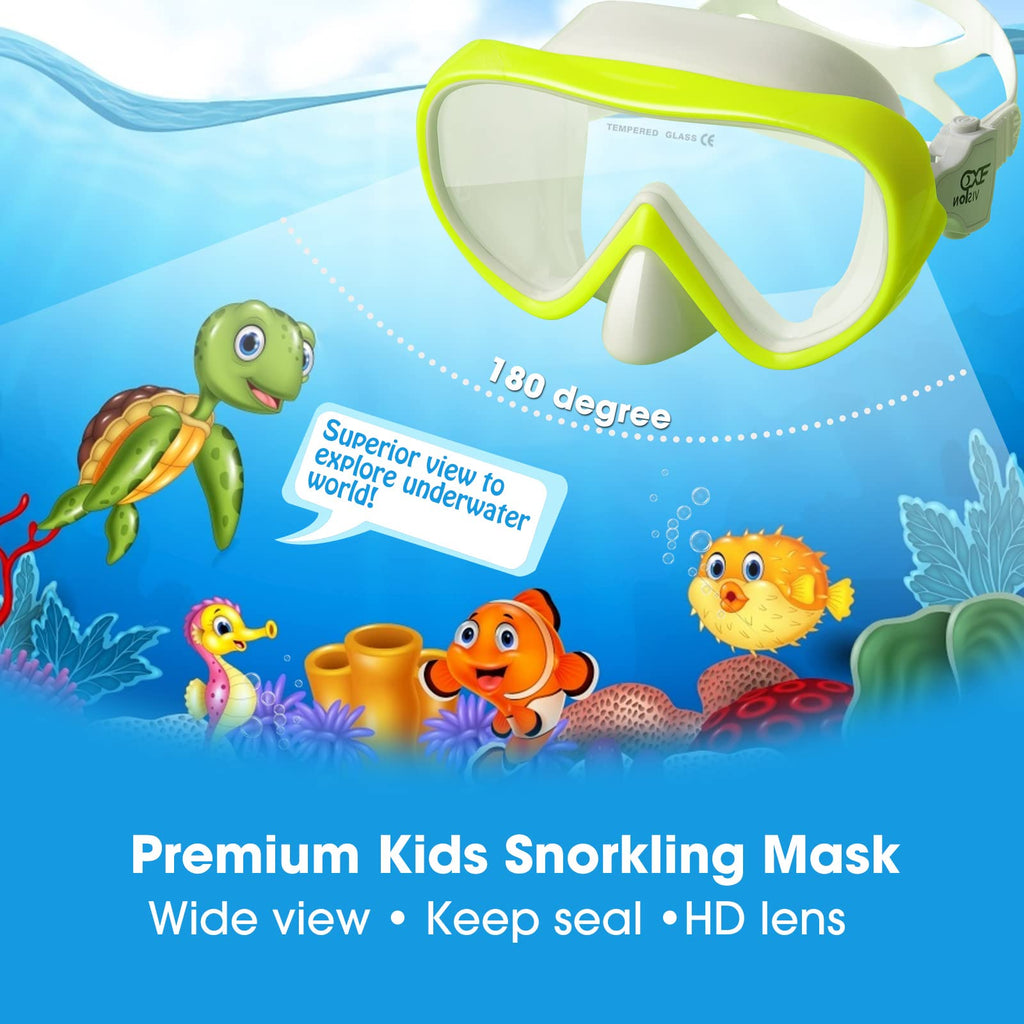 Kids Snorkel Swim Mask, Child Diving Mask Anti-Fog Swim Goggles With Nose Cover For Snorkeling Diving Swimming (Yellow)