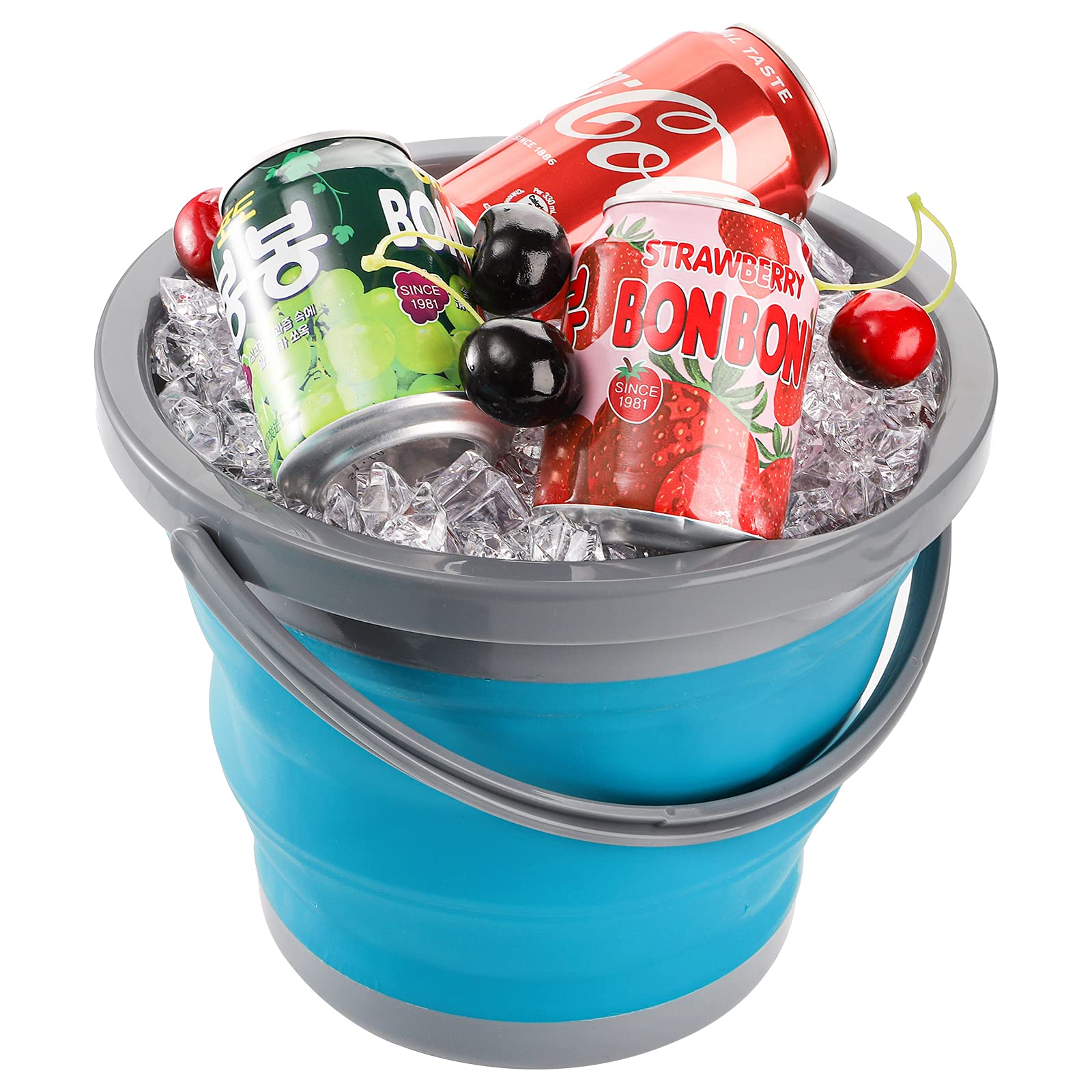 Bekith 2 Pack Collapsible Plastic Bucket With Locking Lid, 5L / 1.32 Gallon Foldable Round Tub Portable Fishing Water Pail For H