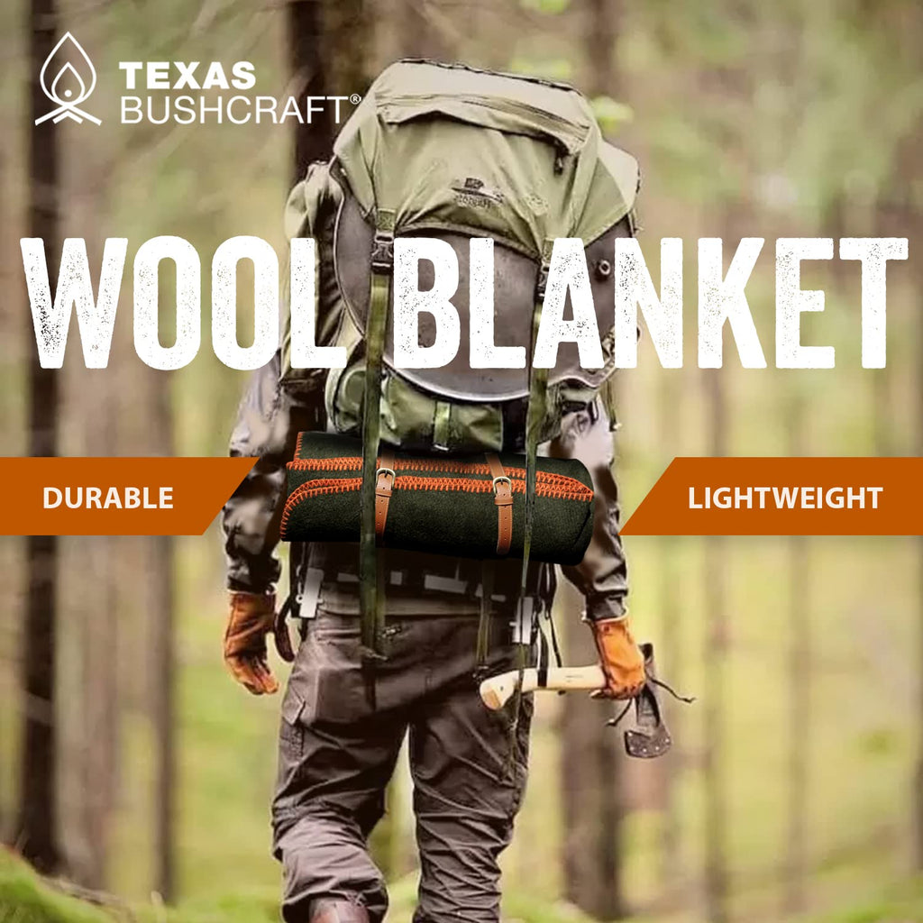 Texas Bushcraft Merino Wool Blanket For Camping, Hiking And Backpacking - Water And Fire Resistant Camp Car Blanket, Fast-Warmin