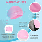 Kids Long Hair Swim Cap For Girls Boys, 3 Size Silicone Swimming Cap For Age 1-15 Toddler Children Teens, Waterproof Swim Hats B