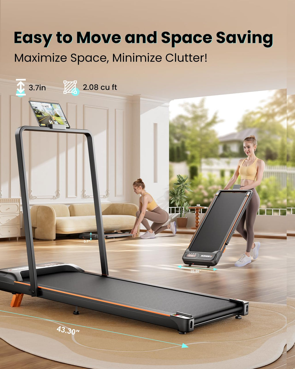 Abonow Walking Pad, 2.5 Hp Under Desk Treadmill, 2 In 1 Walking Pad With Incline, Walking Pad With Handle Bar, Led Display & Rem