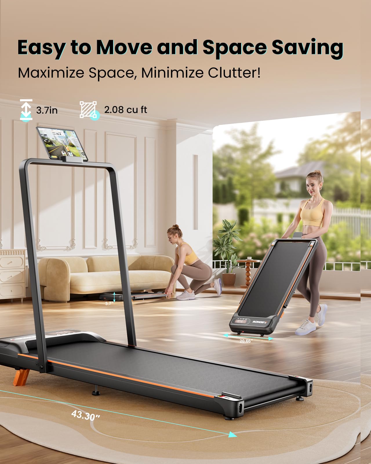 Abonow Walking Pad, 2.5 Hp Under Desk Treadmill, 2 In 1 Walking Pad With Incline, Walking Pad With Handle Bar, Led Display & Rem