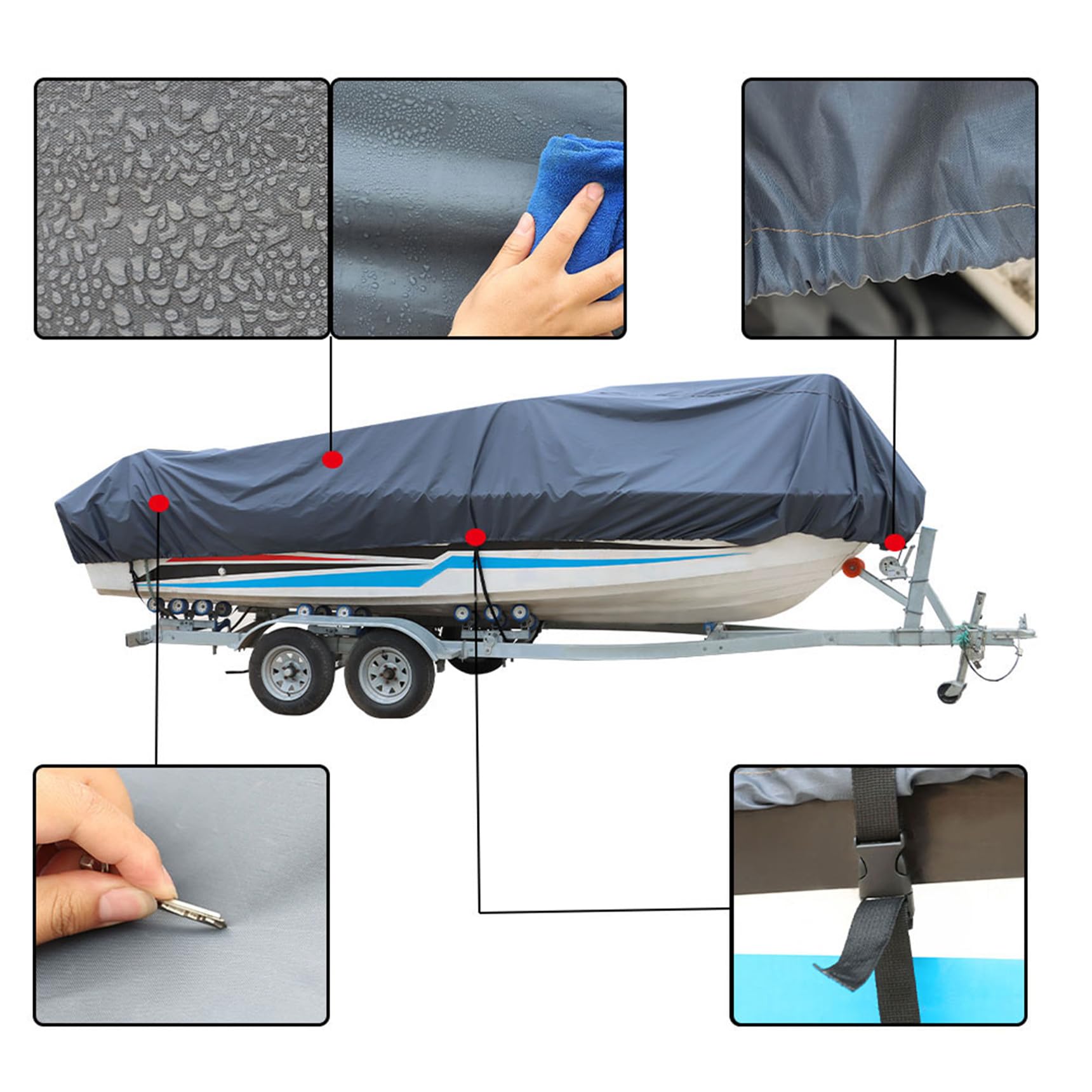 14-16Ft 90 Beam Width Gray Heavy Duty Peva Boat Cover Replacement For V-Hull Fishing Boat Tri-Hull Runabout Bass Boat Fish Ski P
