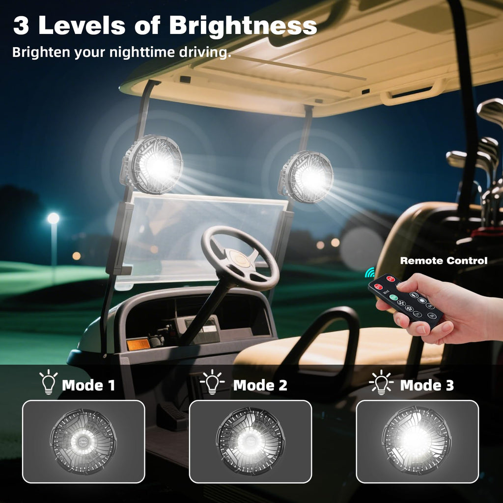 Roykaw 10400 Mah Magnetic Golf Cart Fan Portable Rechargeable Battery Powered, 24+ Hrs, W/Led Lights, Compatible With Ezgo/Club
