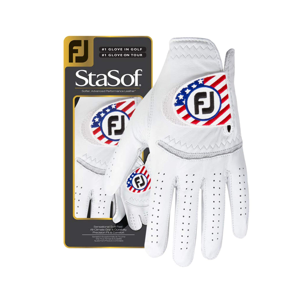 Footjoy Stasof Flag Gloves, Pearl, Cadet X-Large, Worn On Left Hand