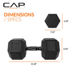 CAP Barbell 65 LB Rubber Coated Hex Dumbbell Hand Weight - Pair | Black Handle