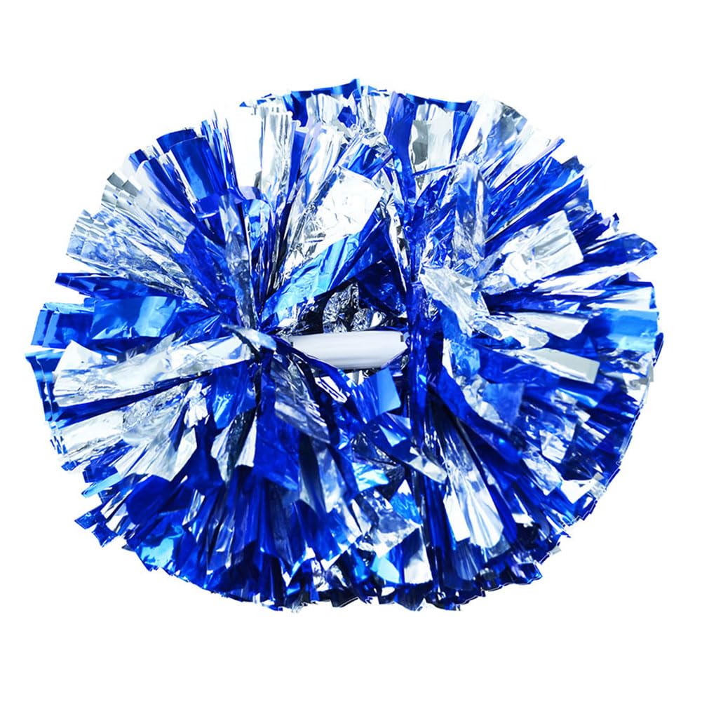 Hooshing 2 Pack Pom Poms Cheerleading Blue And Silver Pompoms With Baton Handle For Team Sports Spirit Dance Cheering