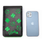 Big Teeth Golf Scorecard Holder Yardage Book Lucky Clover Pattern Golf Accessories (Black)