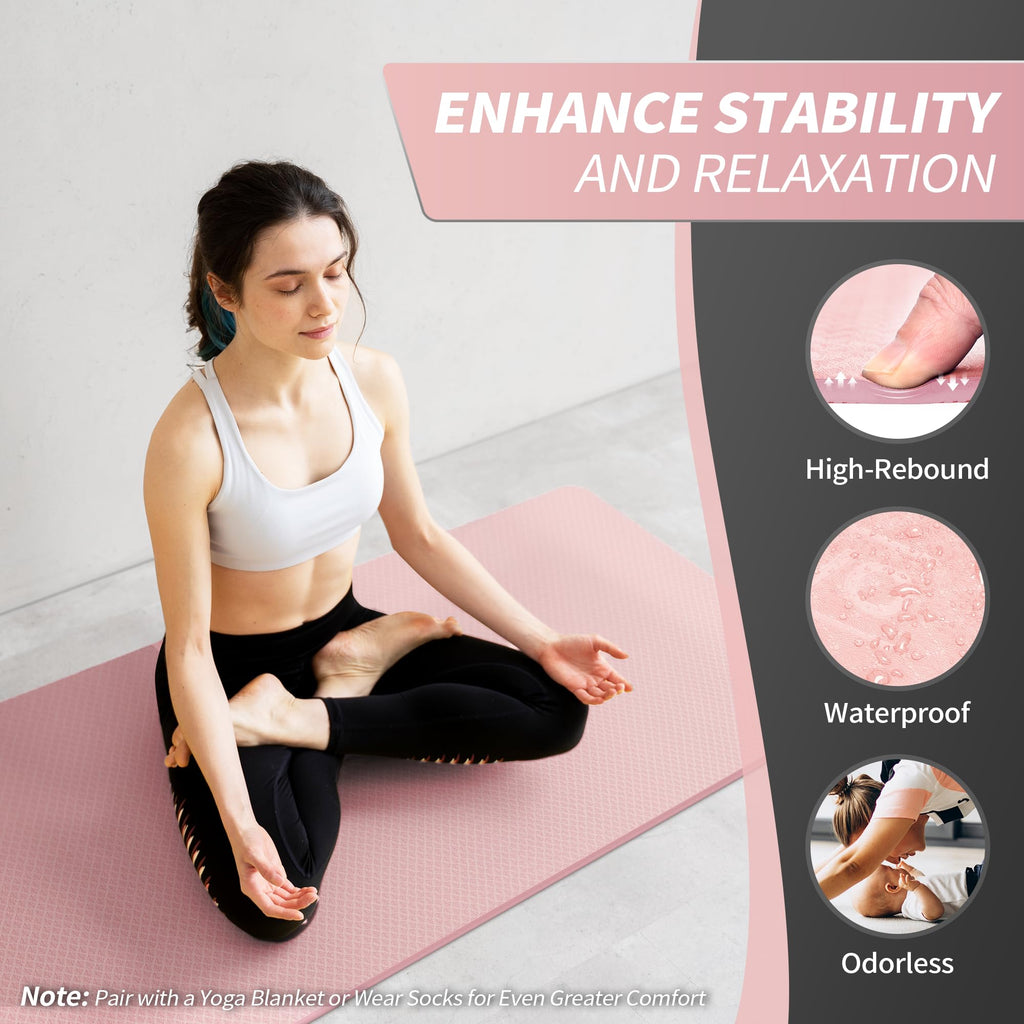 Cambivo Yoga Mat For Women Men Kids, 72'' X 24'' X 6Mm Extra Thick Tpe Yoga Mat Non Slip, Workout Mat With Carrying Strap For Yo
