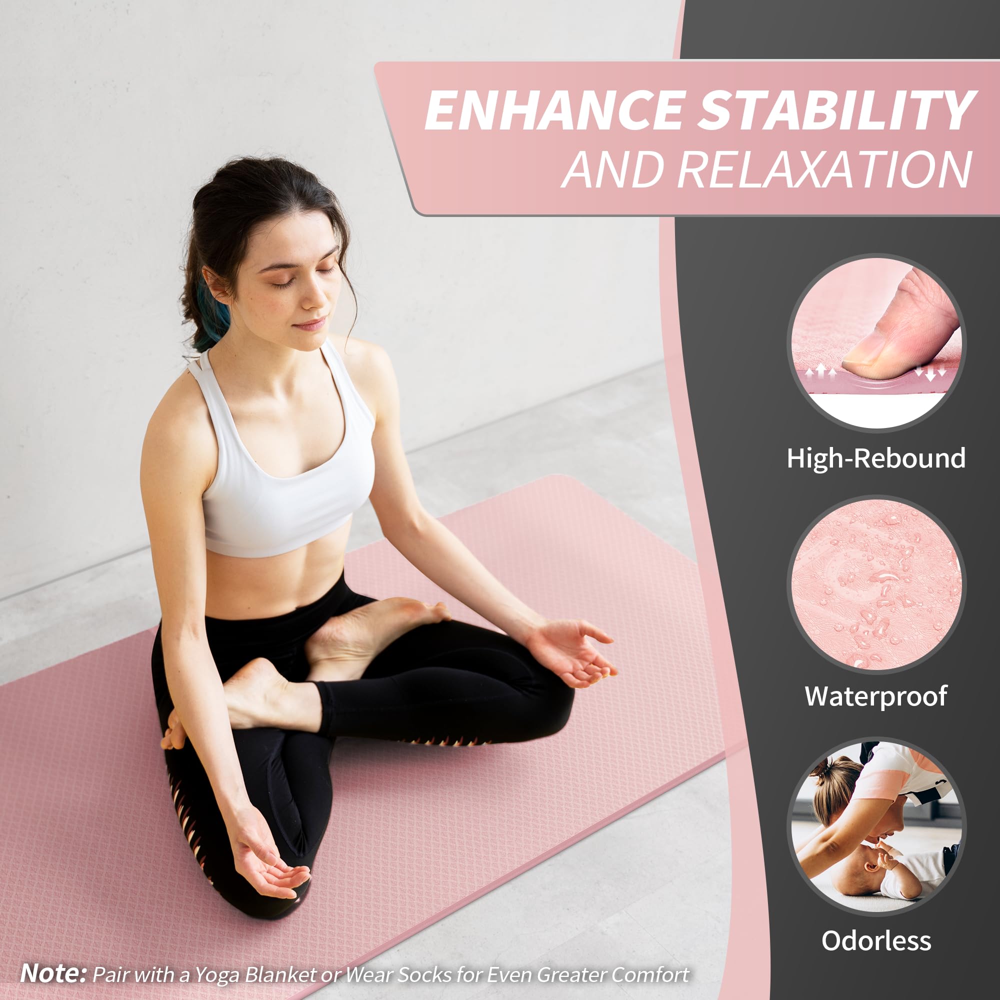 Cambivo Yoga Mat For Women Men Kids, 72'' X 24'' X 6Mm Extra Thick Tpe Yoga Mat Non Slip, Workout Mat With Carrying Strap For Yo