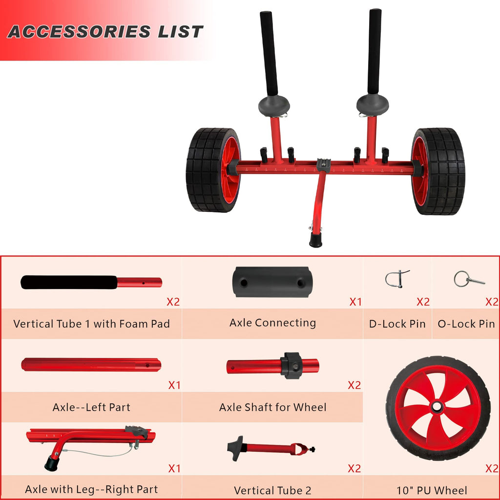 Reeyak Sit On Top Kayak Cart, Heavy-Duty Plug-In Kayak Cart Dolly With 10 Inch Airless Wheels, Width Adjustable For Carrying Kay