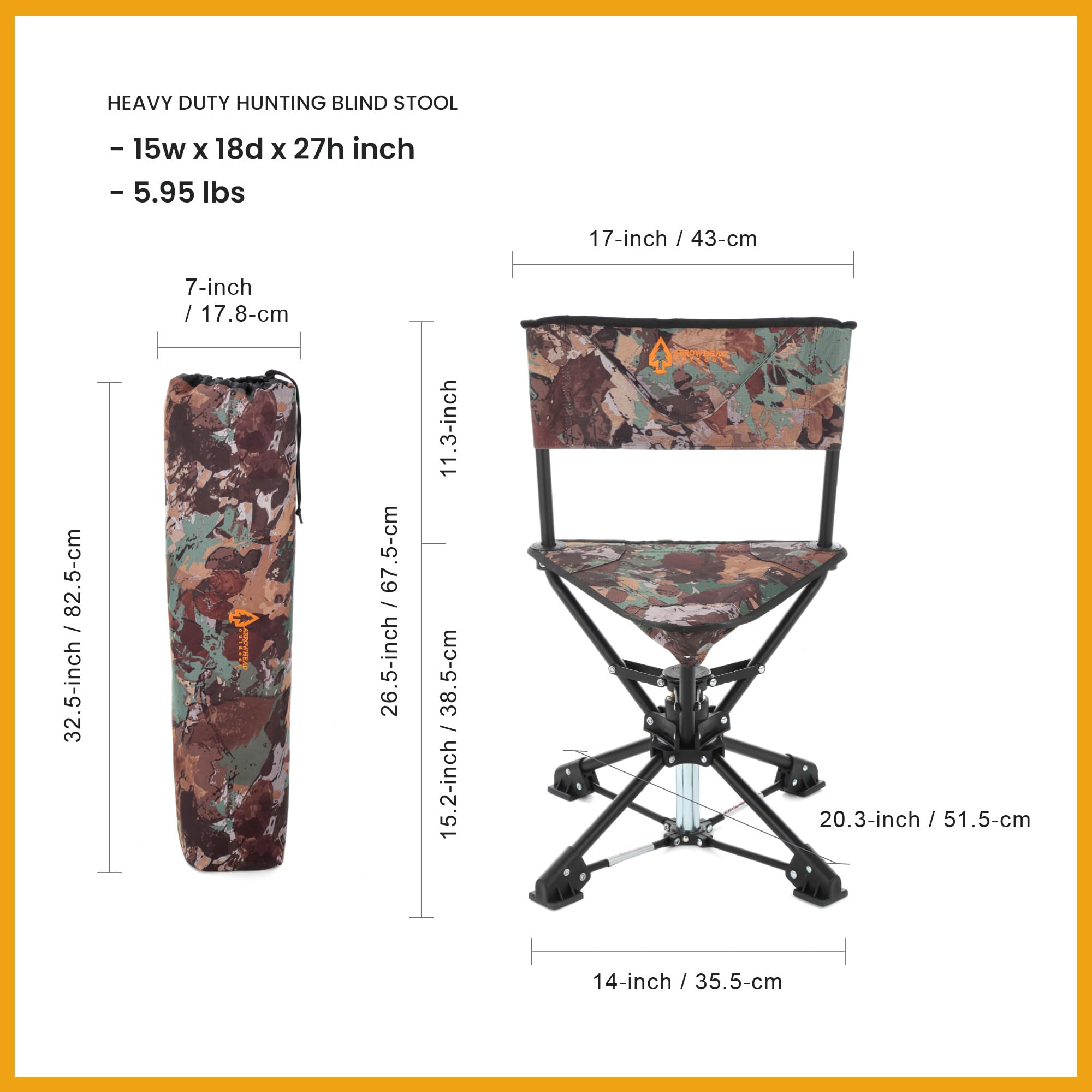 Arrowhead Outdoor 2-Pack 360 Degree Swivel Hunting Chair Stool Seat, Perfect For Blinds, No Sink Feet, Carrying Case, Fishing, 6